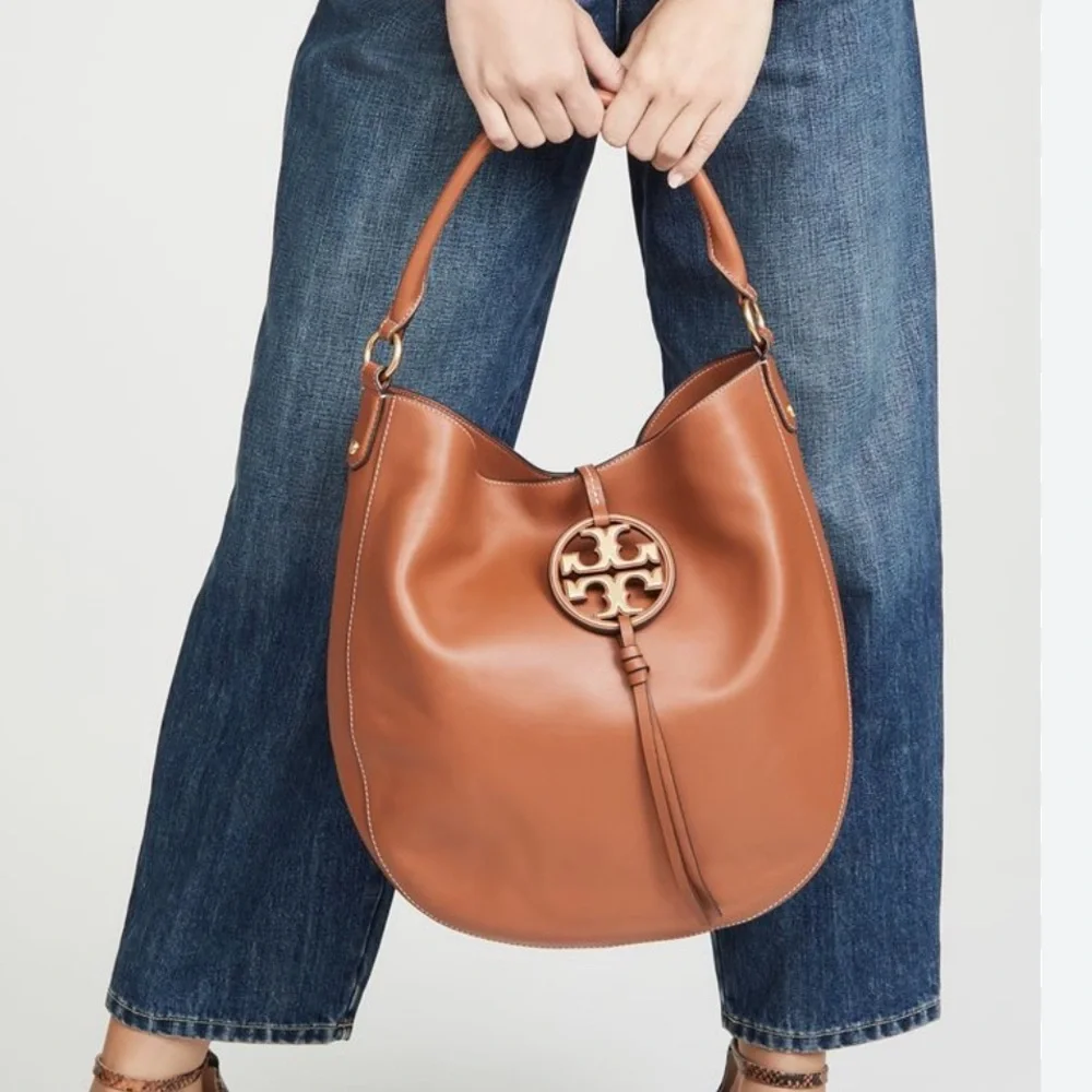 Tory Burch Metal Miller Slouchy Hobo With Long Strap Brown With Gold Hardware - Picture 3 of 16